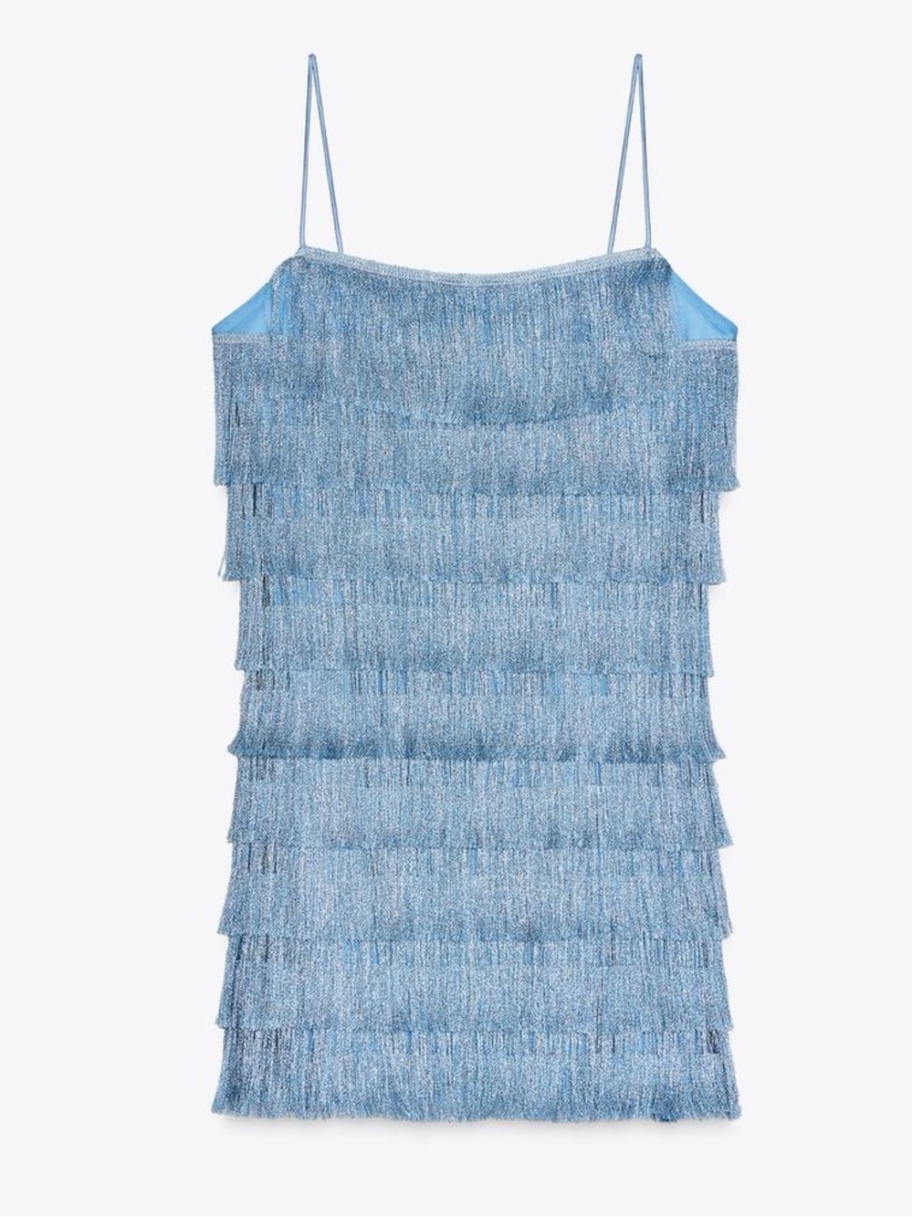ZARA Layered Blue Fringe Short Dress. NWT - Picture 6 of 15